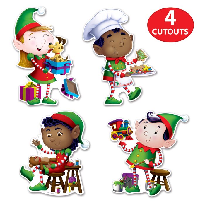 48 Pack Bulk Elves Cutout Decorations