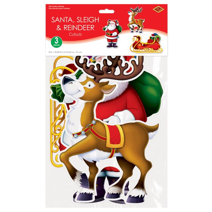 36 Pack Bulk Santa, Sleigh/Reindeer Cutout Decorations
