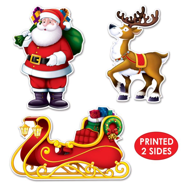 36 Pack Bulk Santa, Sleigh/Reindeer Cutout Decorations