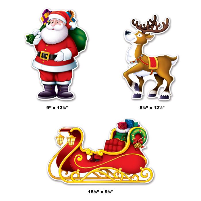 36 Pack Bulk Santa, Sleigh/Reindeer Cutout Decorations