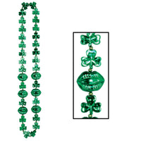 St. Patrick's Day Shamrock Bead Necklaces with Kiss Me Lips - Bulk 12 Pack