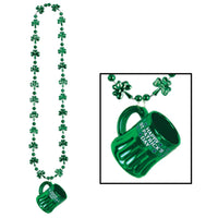 St. Patrick's Day Shamrock Bead Necklaces with Happy St Pat's Mug - Bulk 12 Pack