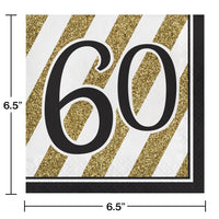 192ct Bulk Black and Gold 60th Birthday Luncheon Napkins