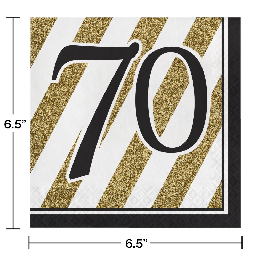 192ct Bulk Black and Gold 70th Birthday Luncheon Napkins