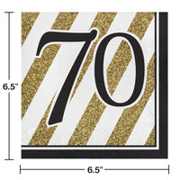 192ct Bulk Black and Gold 70th Birthday Luncheon Napkins