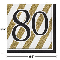 192ct Bulk Black and Gold 80th Birthday Luncheon Napkins