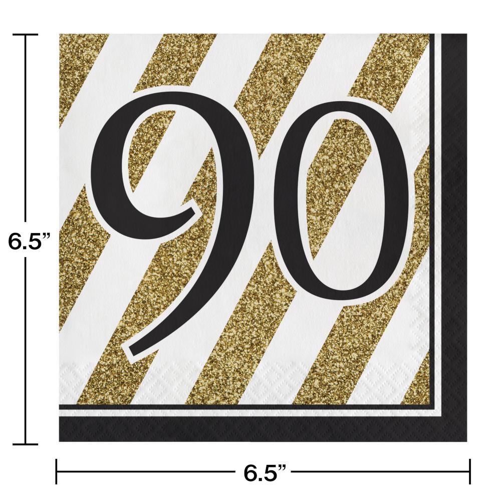 192ct Bulk Black and Gold 90th Birthday Luncheon Napkins
