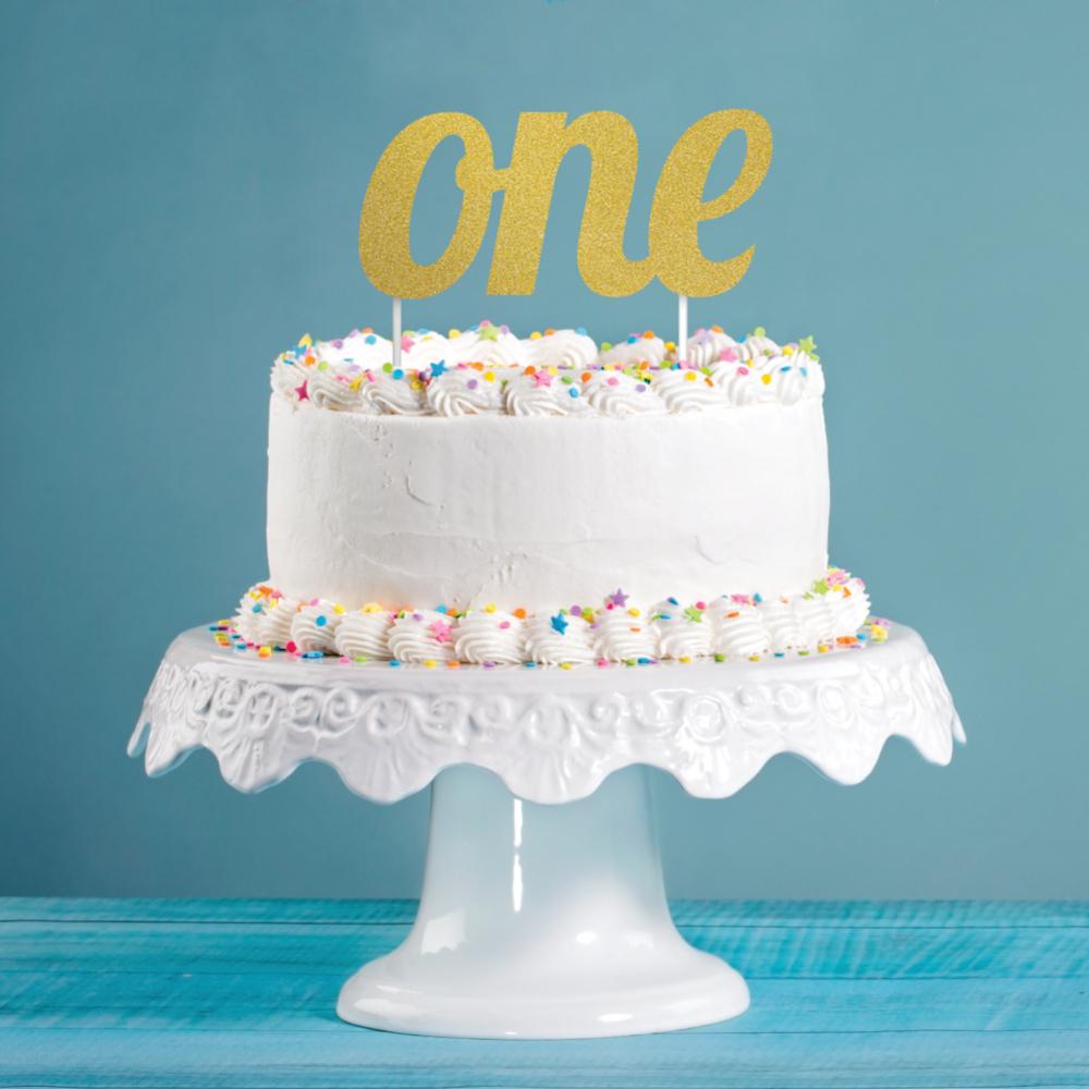 12ct Bulk Gold "One" Birthday Cake Toppers