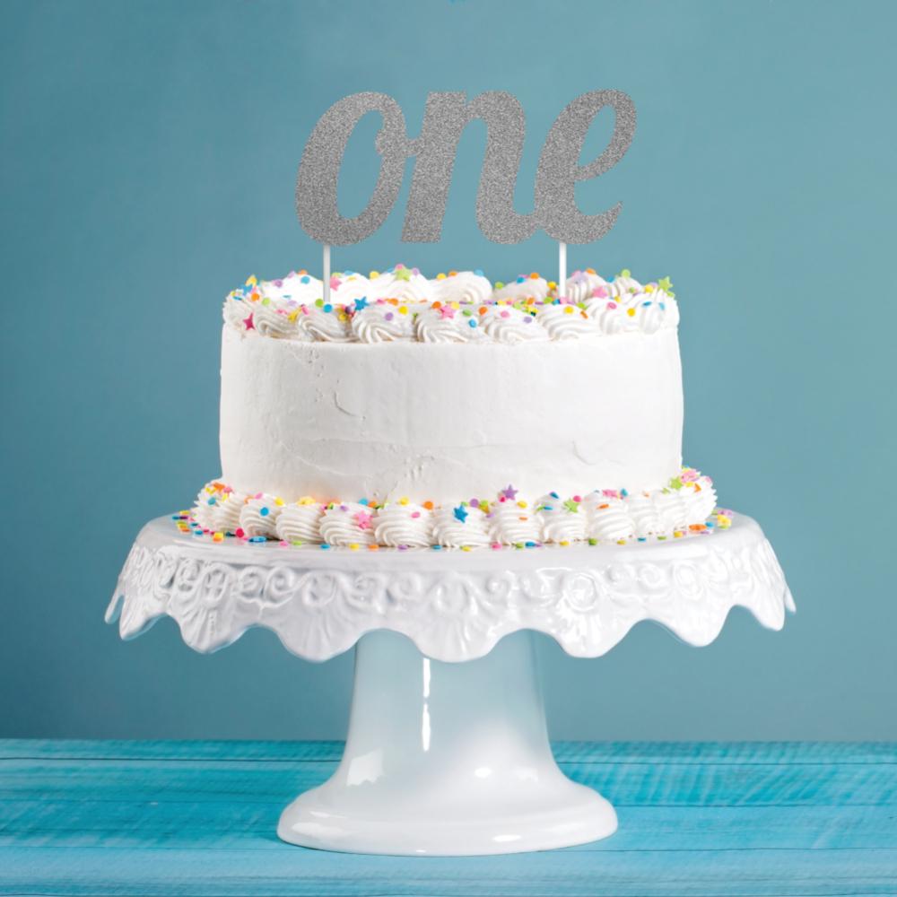 12ct Bulk Silver "One" Cake Toppers