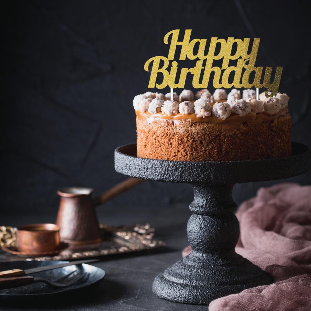 Gold Glitter Happy Birthday Cake Topper Party Decoration