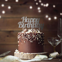 Silver Glitter Happy Birthday Cake Topper Party Decoration