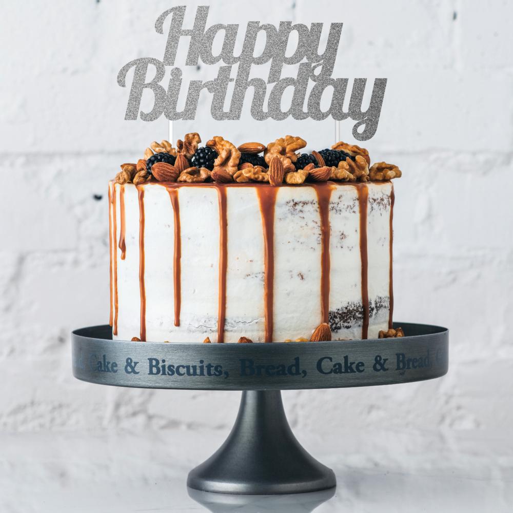 Silver Glitter Happy Birthday Cake Topper Party Decoration