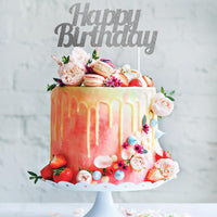 12ct Bulk Silver Glitter Happy Birthday Cake Toppers