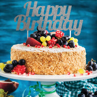 Silver Glitter Happy Birthday Cake Topper Party Decoration