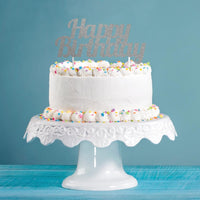 Silver Glitter Happy Birthday Cake Topper Party Decoration