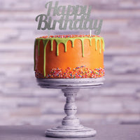 Silver Glitter Happy Birthday Cake Topper Party Decoration