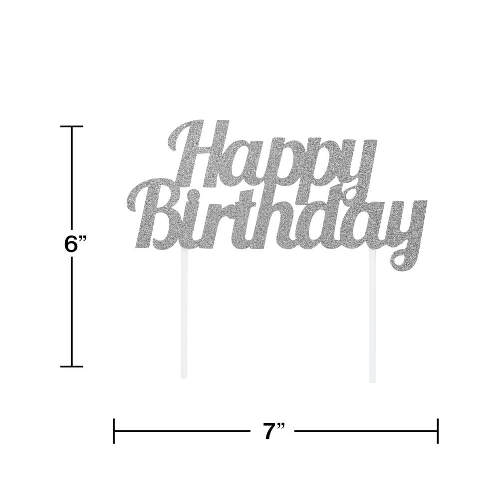 12ct Bulk Silver Glitter Happy Birthday Cake Toppers
