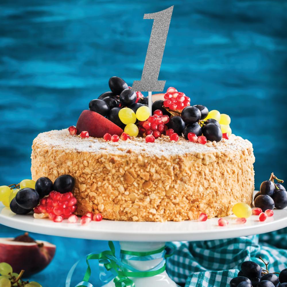 12ct Bulk Silver Number One Cake Toppers
