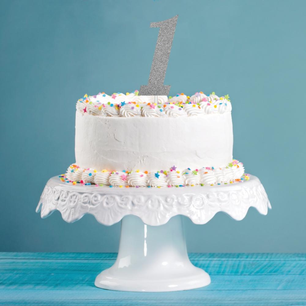 12ct Bulk Silver Number One Cake Toppers