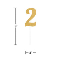 12ct Bulk Gold Glitter #2 Cake Toppers