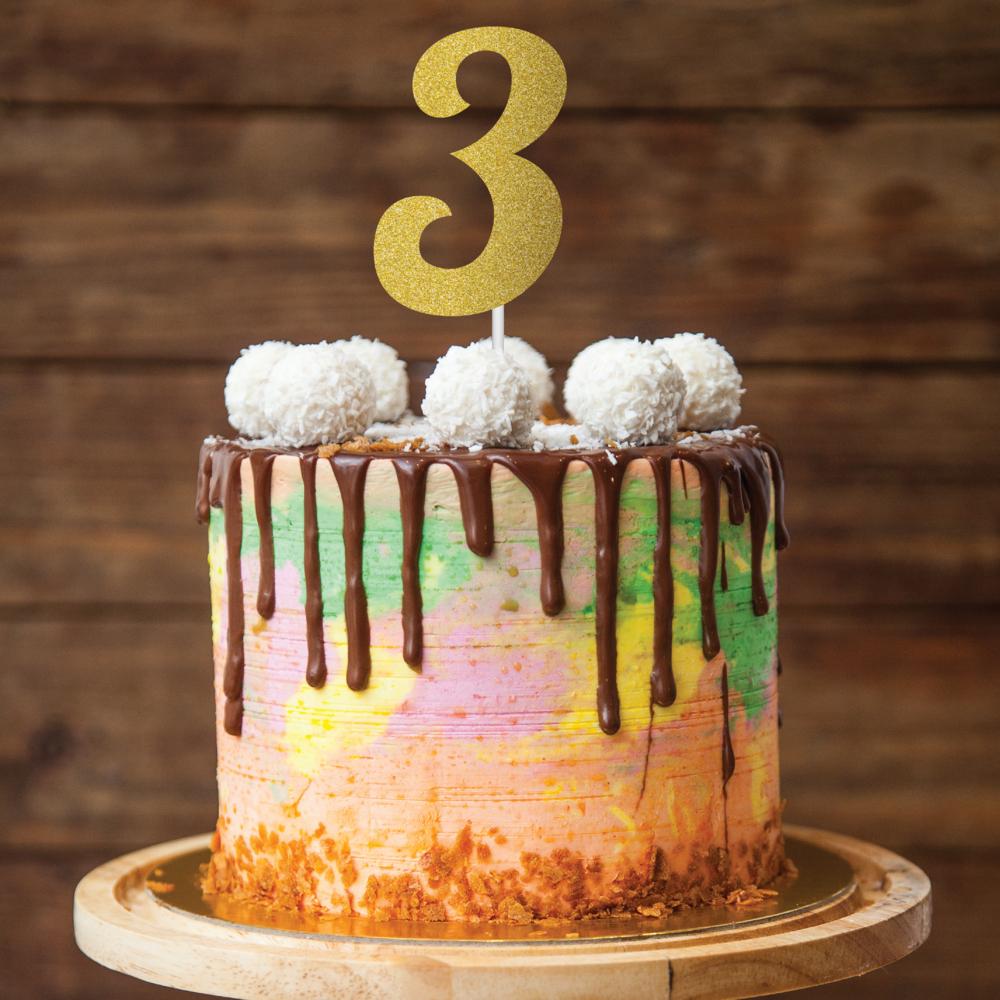 12ct Bulk Gold Glitter #3 Cake Toppers