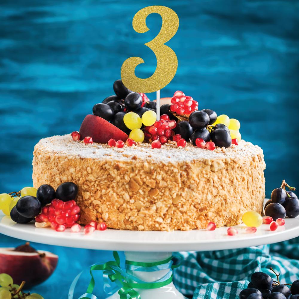 12ct Bulk Gold Glitter #3 Cake Toppers