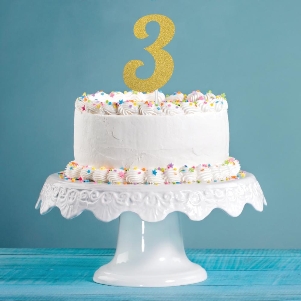 12ct Bulk Gold Glitter #3 Cake Toppers