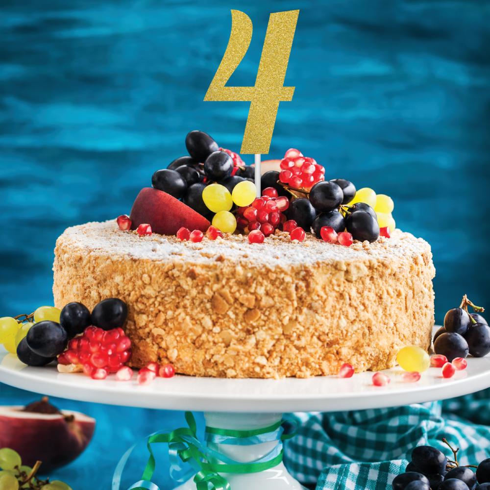 12ct Bulk Gold Glitter #4 Cake Toppers