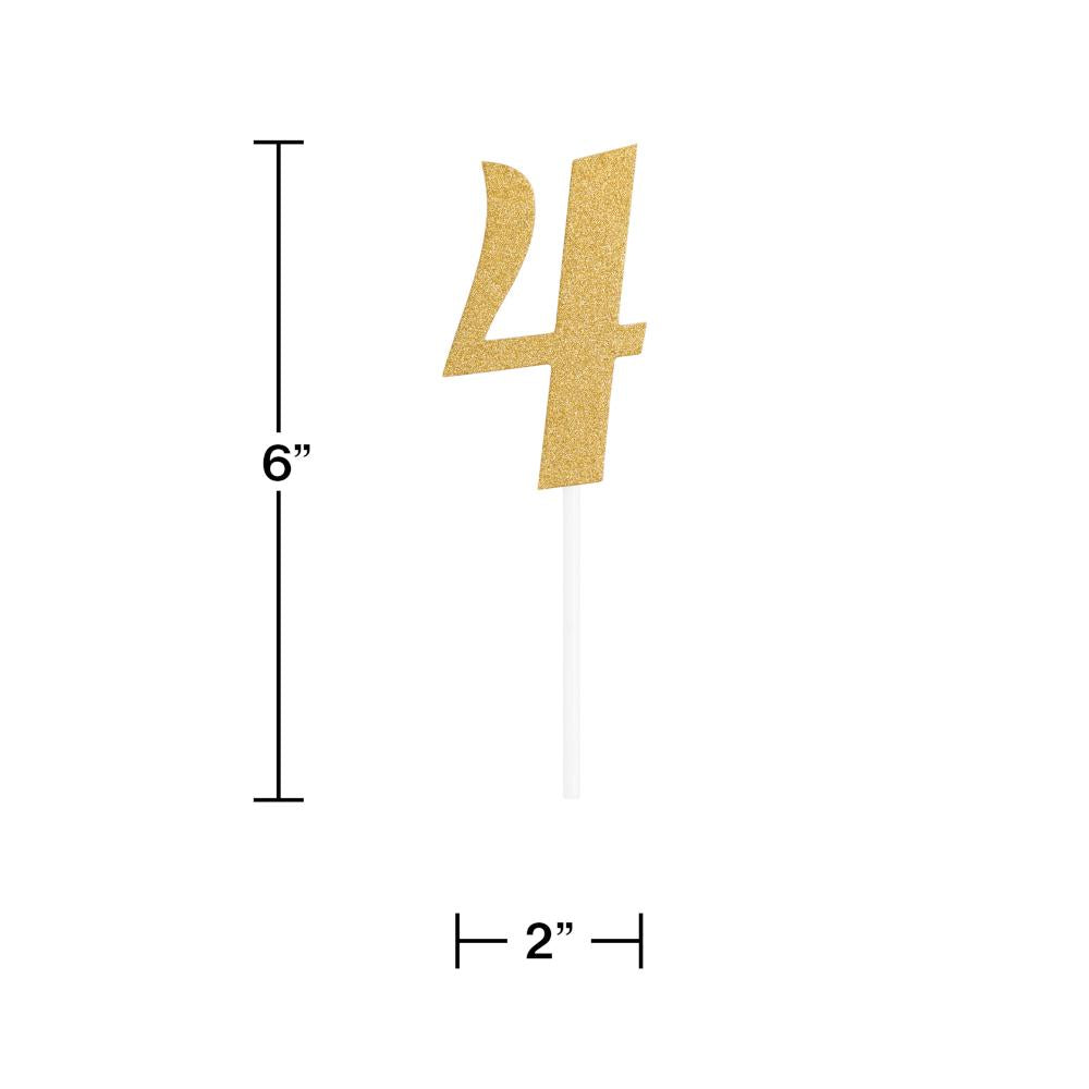 12ct Bulk Gold Glitter #4 Cake Toppers