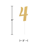12ct Bulk Gold Glitter #4 Cake Toppers