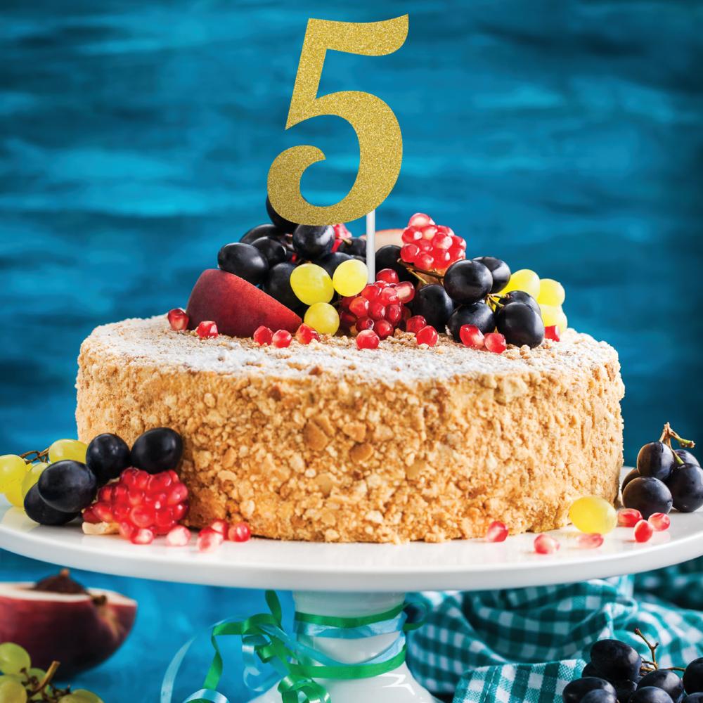 12ct Bulk Gold Glitter #5 Cake Toppers