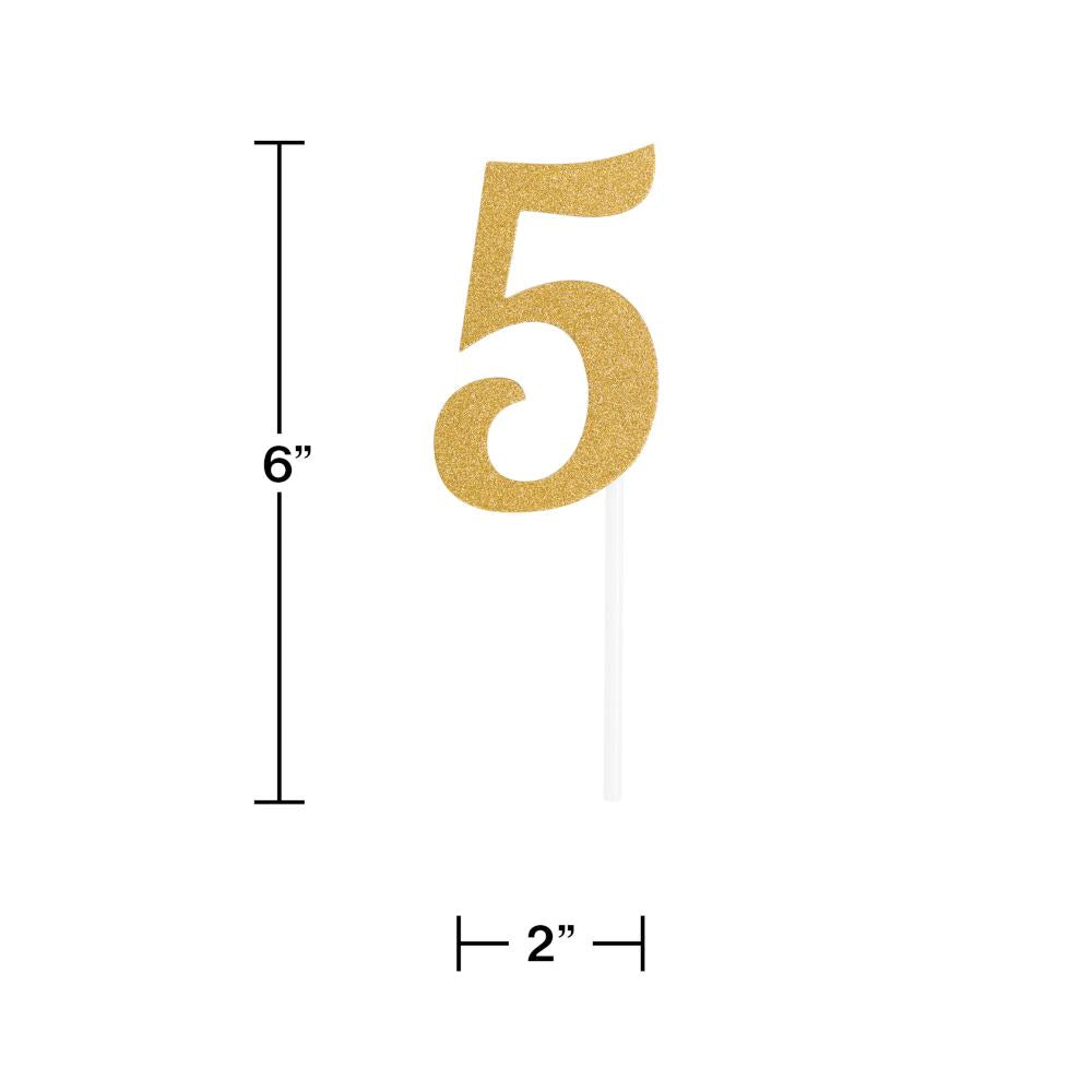 12ct Bulk Gold Glitter #5 Cake Toppers