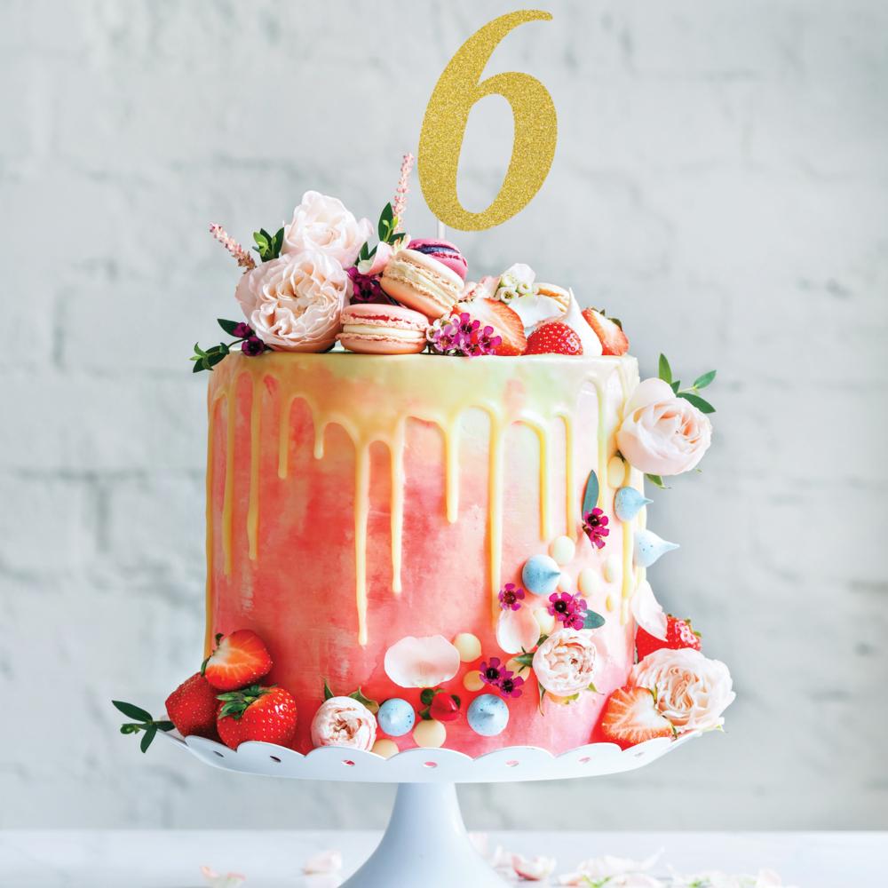 12ct Bulk Gold Glitter #6 Cake Toppers