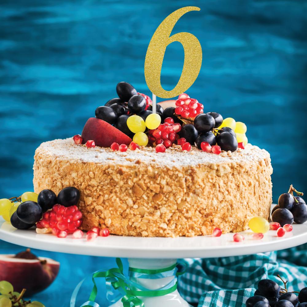 12ct Bulk Gold Glitter #6 Cake Toppers