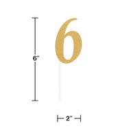 12ct Bulk Gold Glitter #6 Cake Toppers