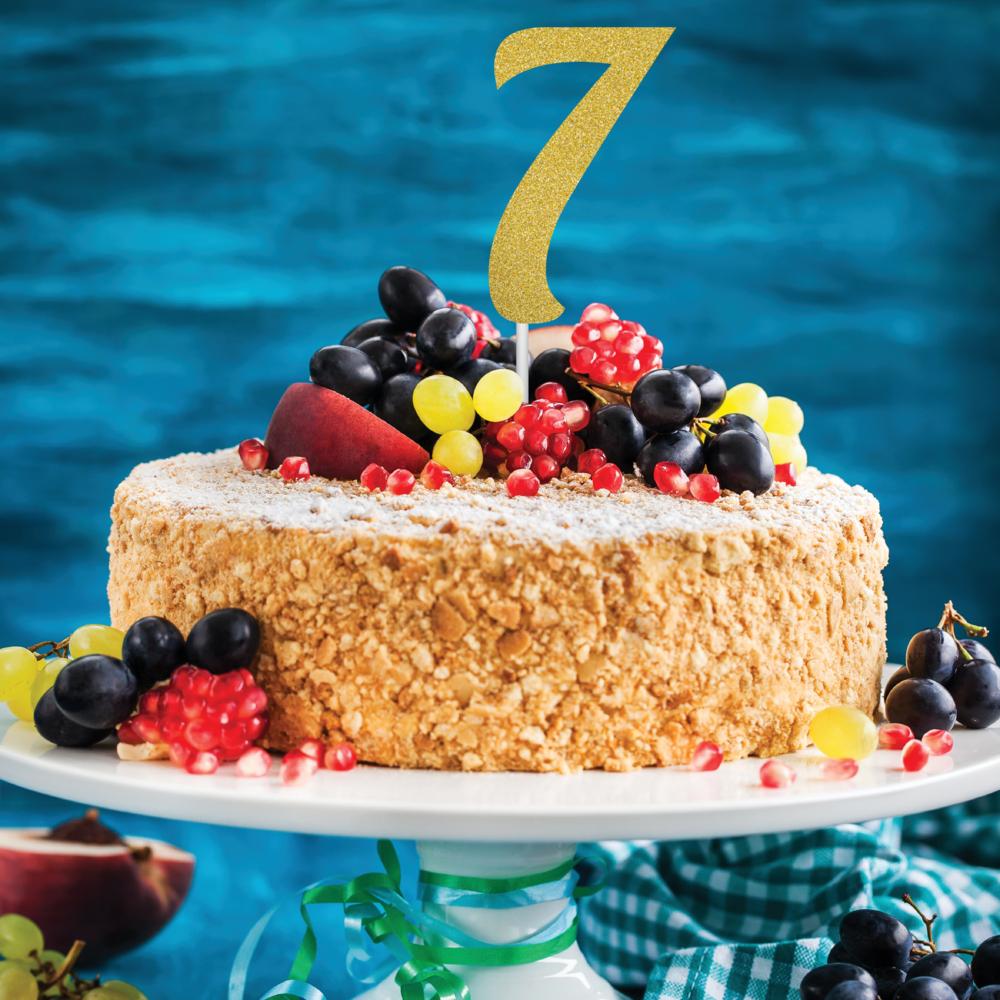 12ct Bulk Gold Glitter #7 Cake Toppers