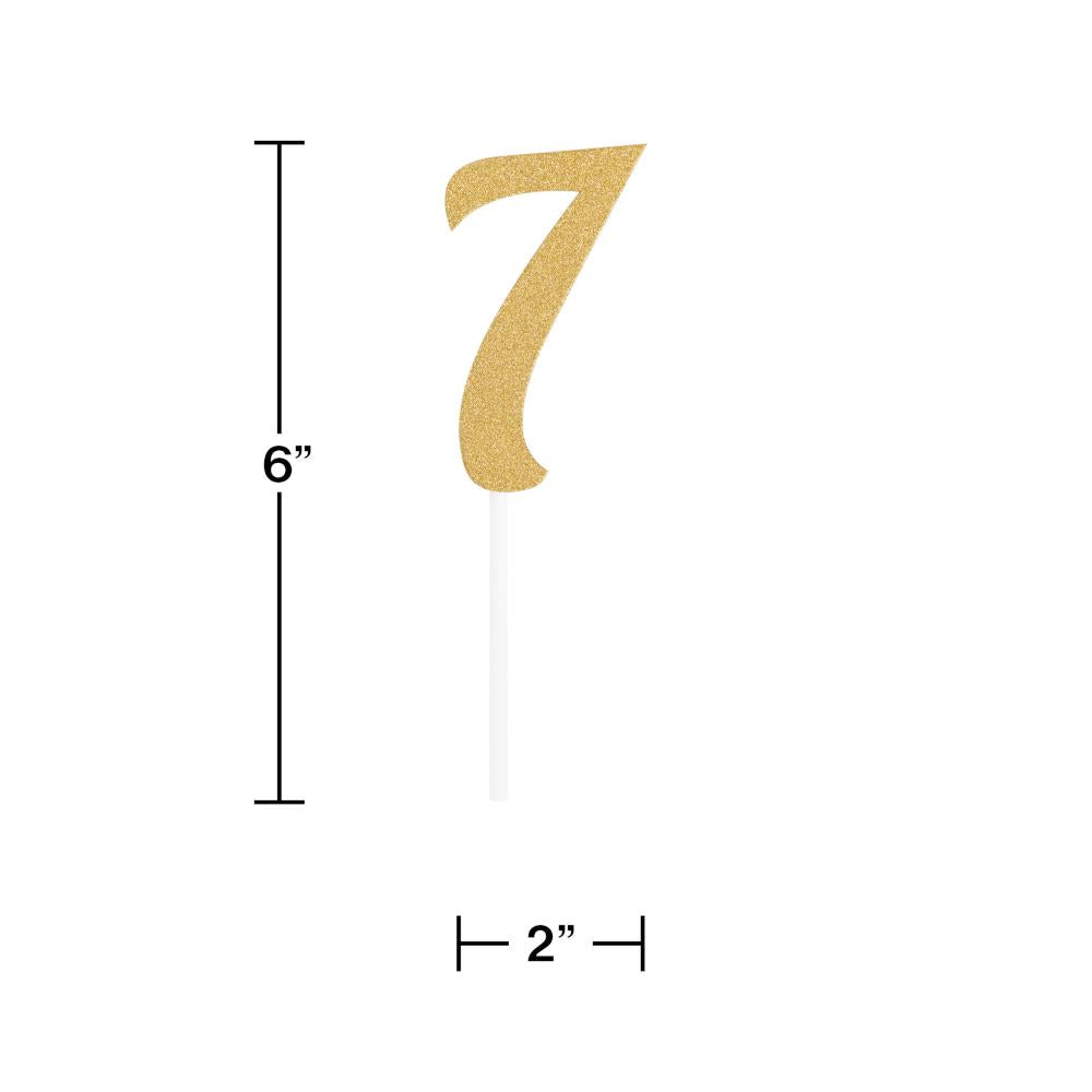 12ct Bulk Gold Glitter #7 Cake Toppers