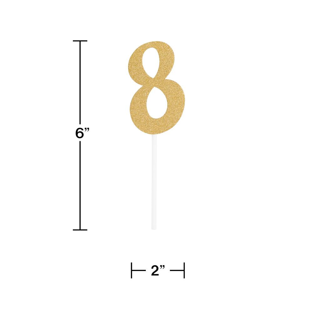 12ct Bulk Gold Glitter #8 Cake Toppers