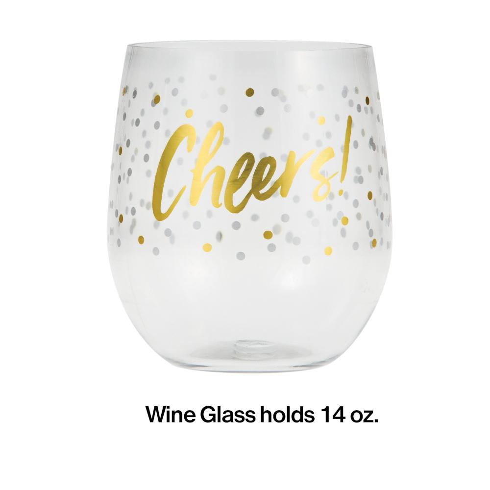 6ct Bulk Cheers 14 oz Plastic Stemless Wine Glasses by Elise