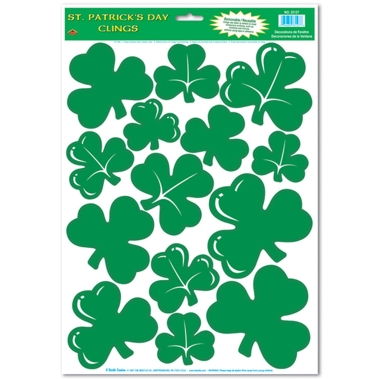 St. Patrick's Day Shamrock Clings - Bulk/168 Clings