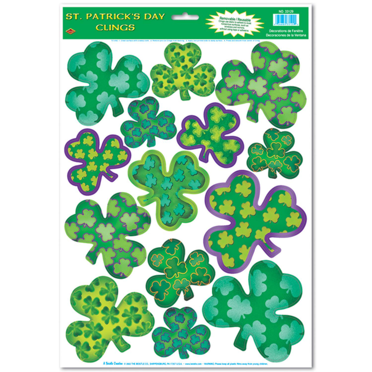 Irish-Mood Shamrock Clings - Bulk/168 Clings