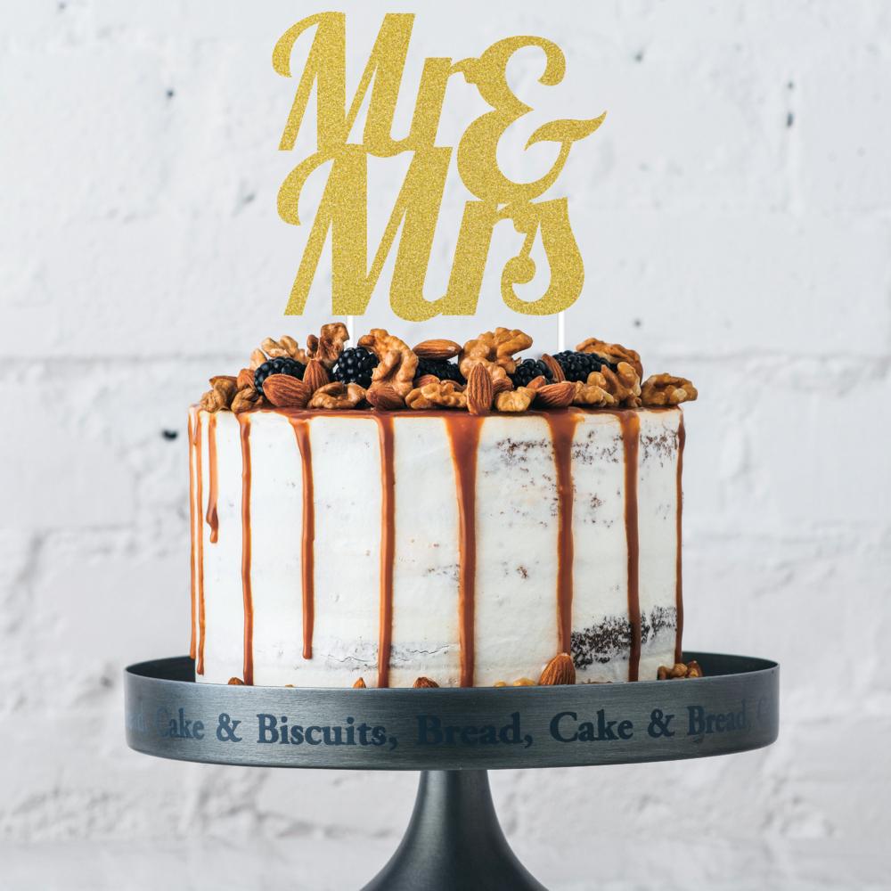 12ct Bulk Gold Glitter Mr & Mrs Cake Toppers