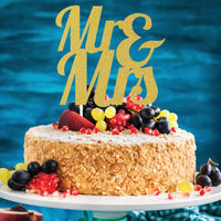 12ct Bulk Gold Glitter Mr & Mrs Cake Toppers