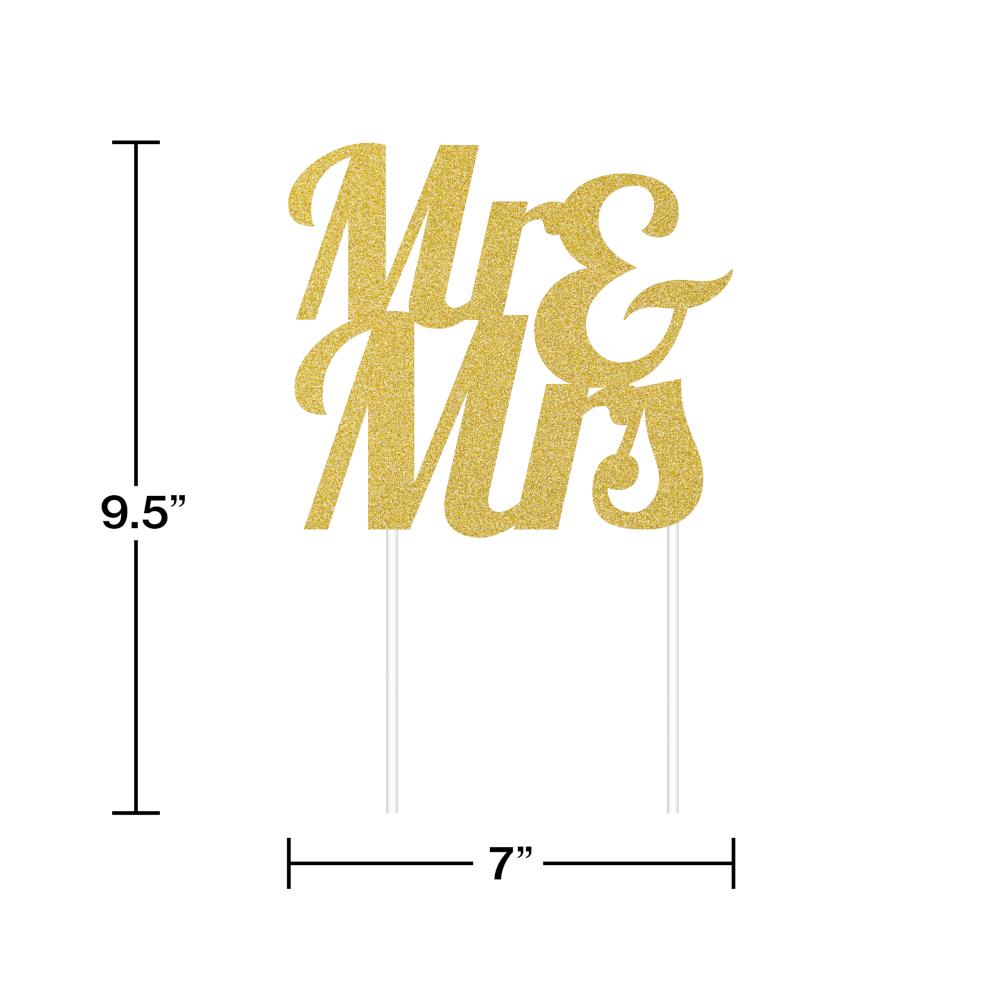 12ct Bulk Gold Glitter Mr & Mrs Cake Toppers