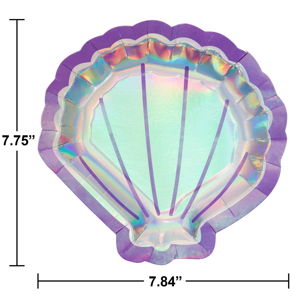 96ct Bulk Iridescent Mermaid Party Shaped Dinner Plates