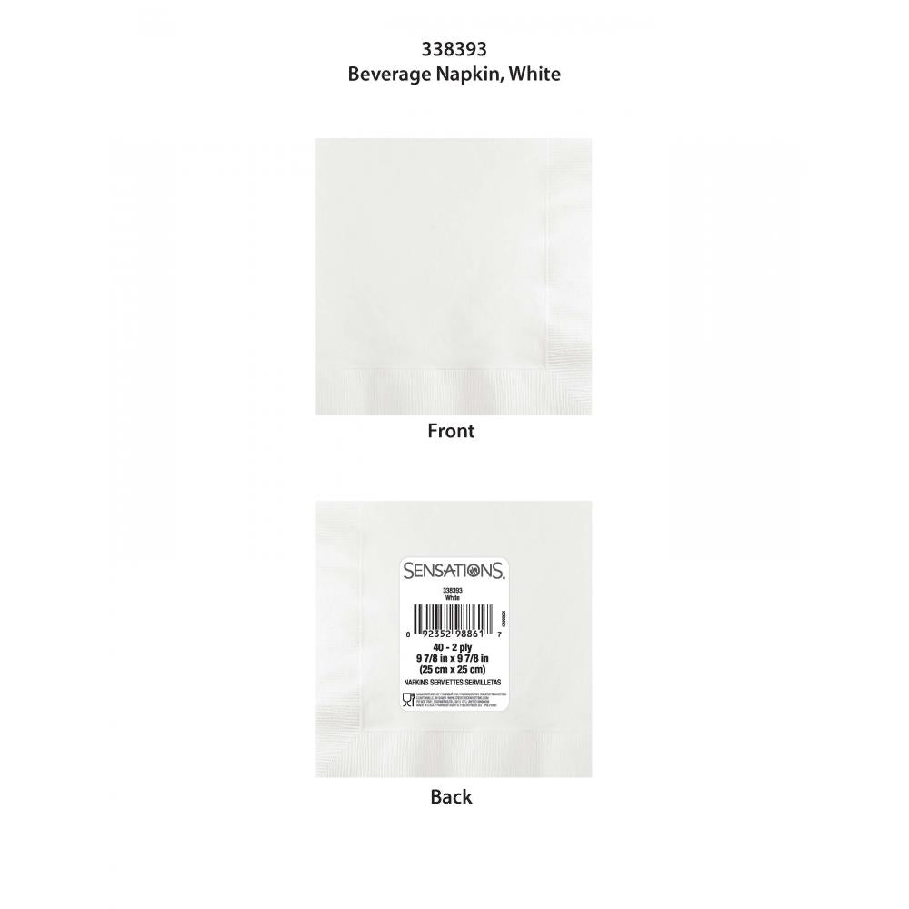 White 40Ct 2Ply Beverage Napkin (40/Pkg) by Creative Converting