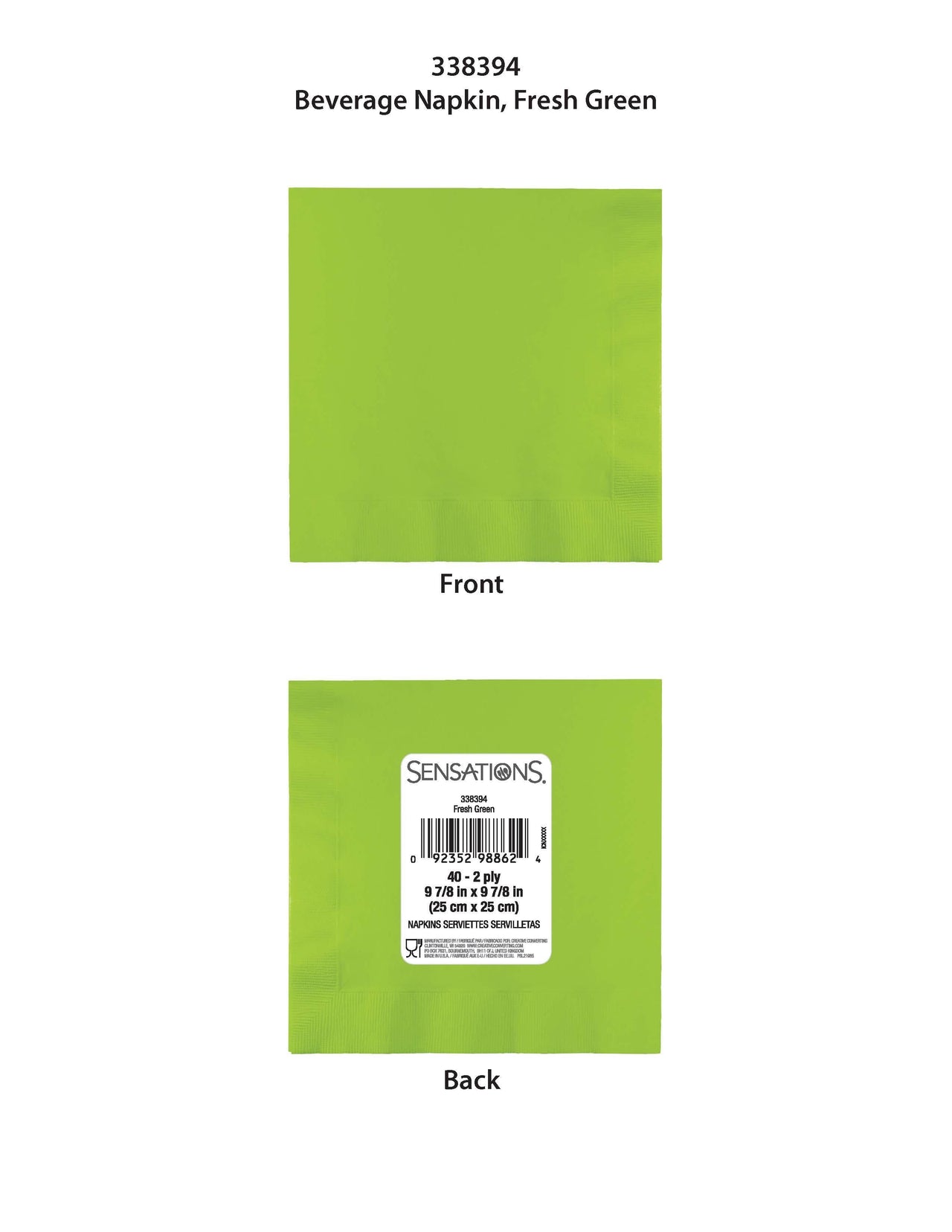 480 pc Bulk Fresh Green 2ply Beverage Napkin