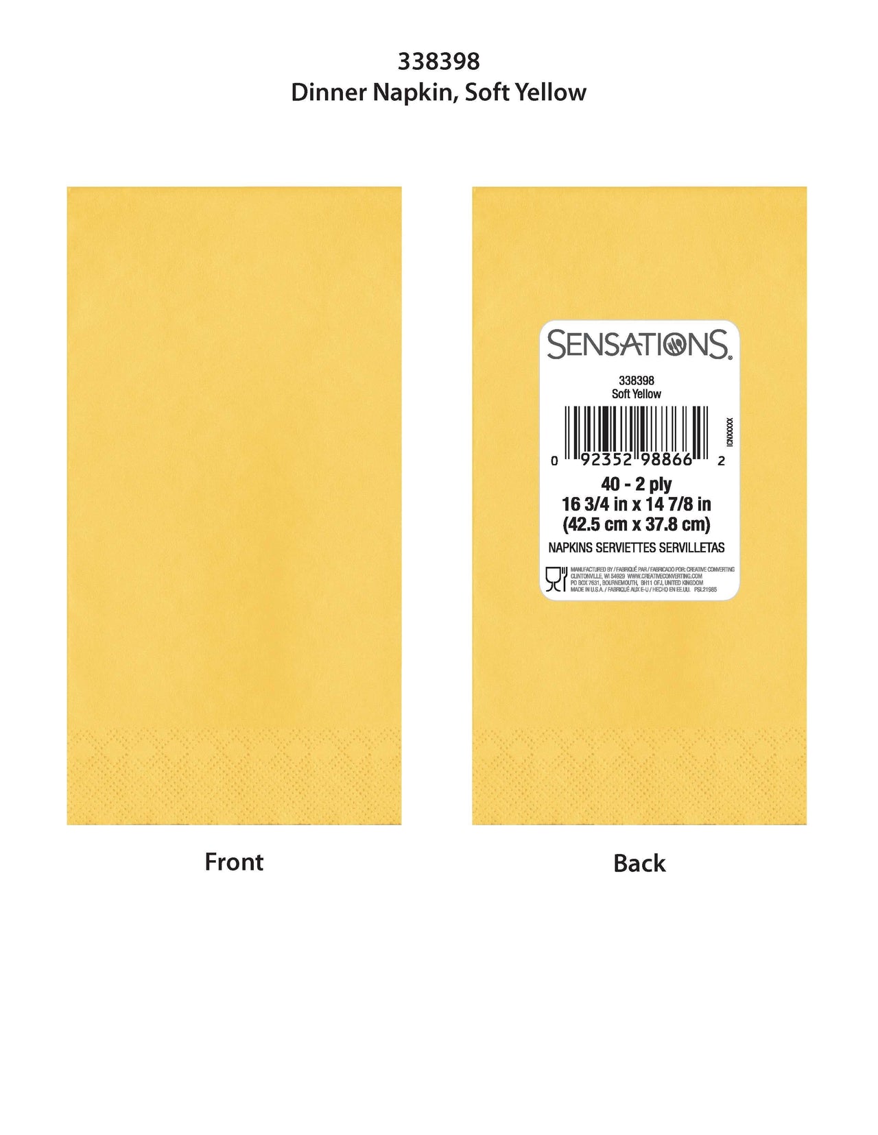 400ct Bulk Soft Yellow 2Ply Dinner Napkin