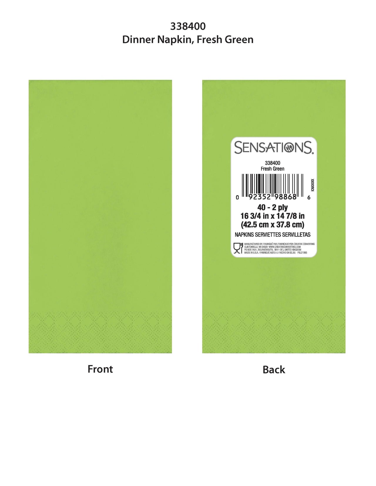 400 pc Bulk Fresh Green 2ply Dinner Napkin
