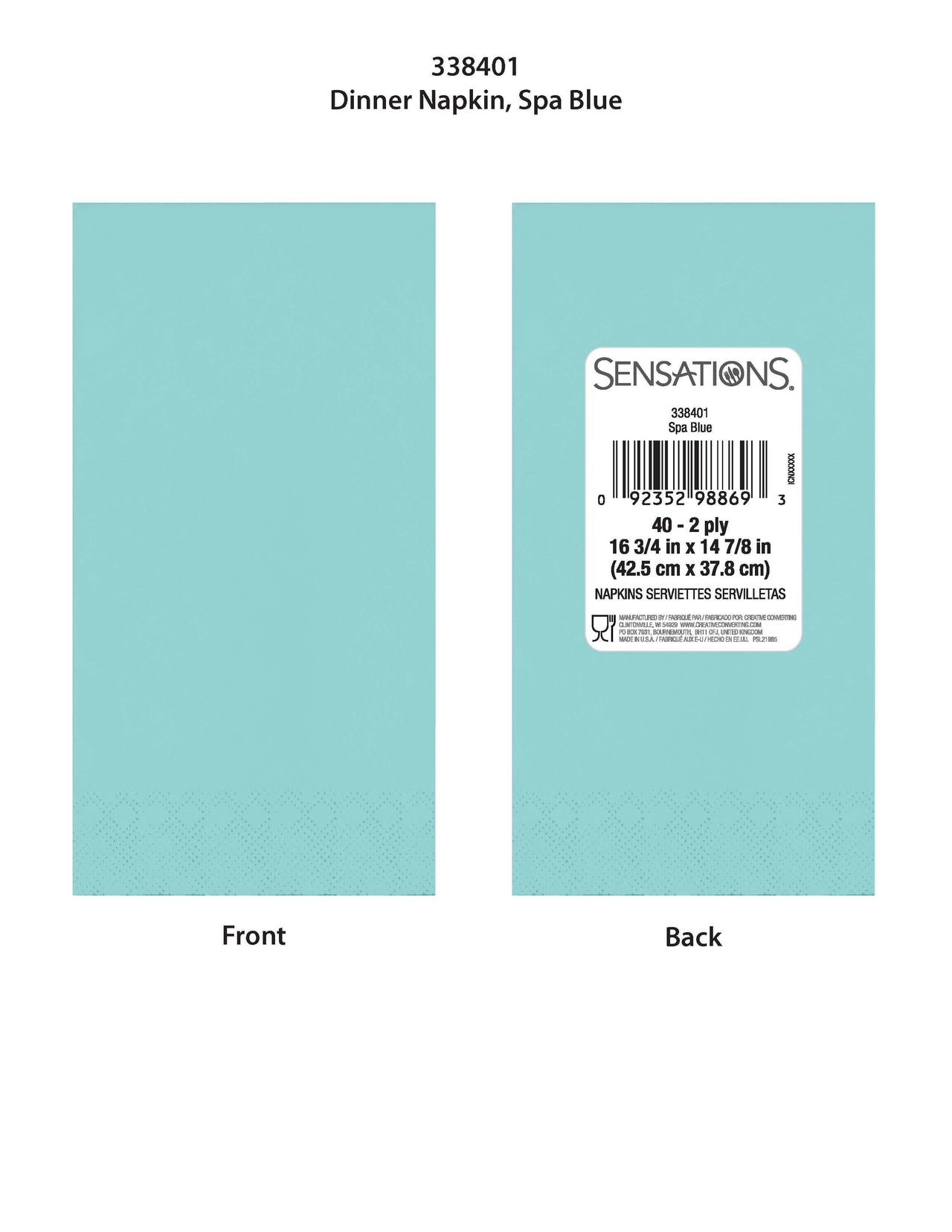 400 pc Bulk Spa Blue 2Ply Dinner Napkin